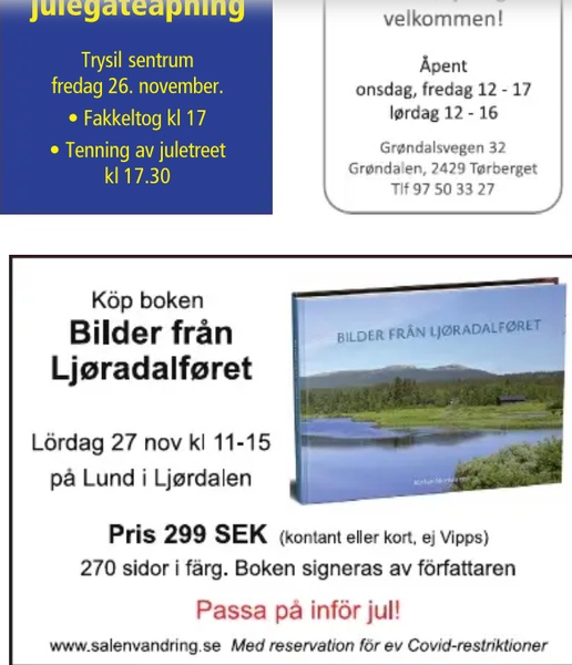 Boken Bilder från Ljøradalføret - annons i Trysilposten