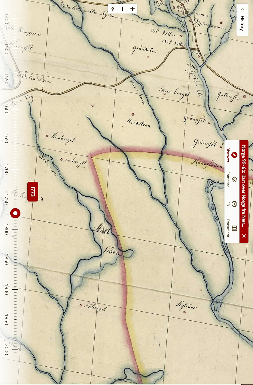 Större kartbild över Hvidsteen cirka år 1773