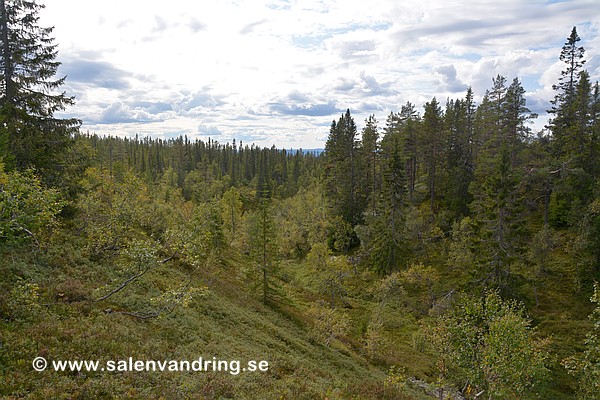Vy från den norra ravinen västerut. Hjärtat till vänster
